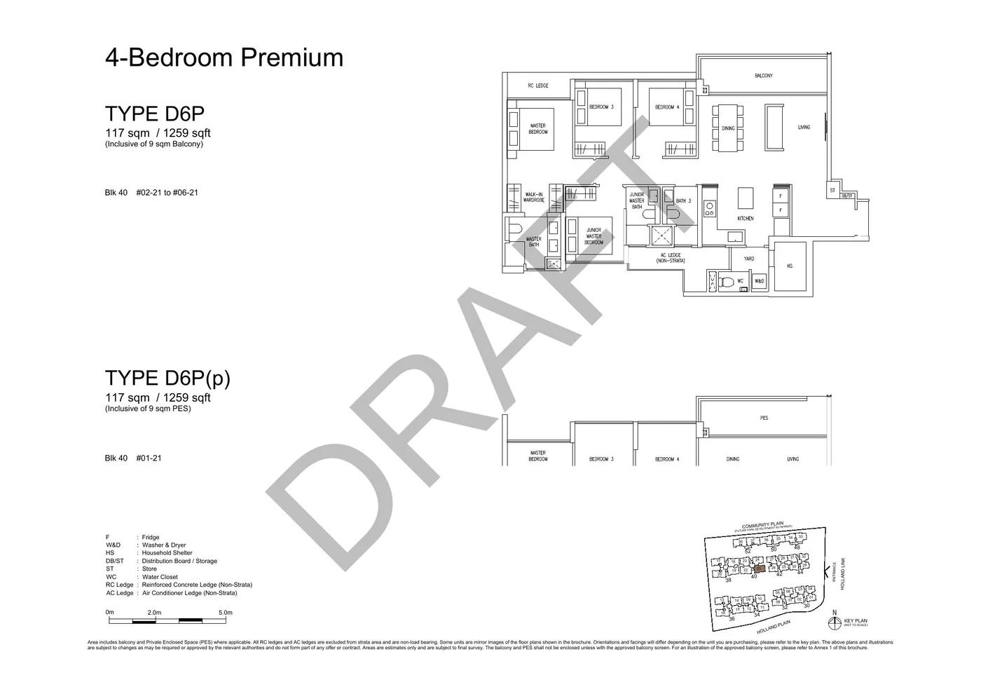 Official D6P 4-Bedroom Premium floor plan with original dimensions and cautions