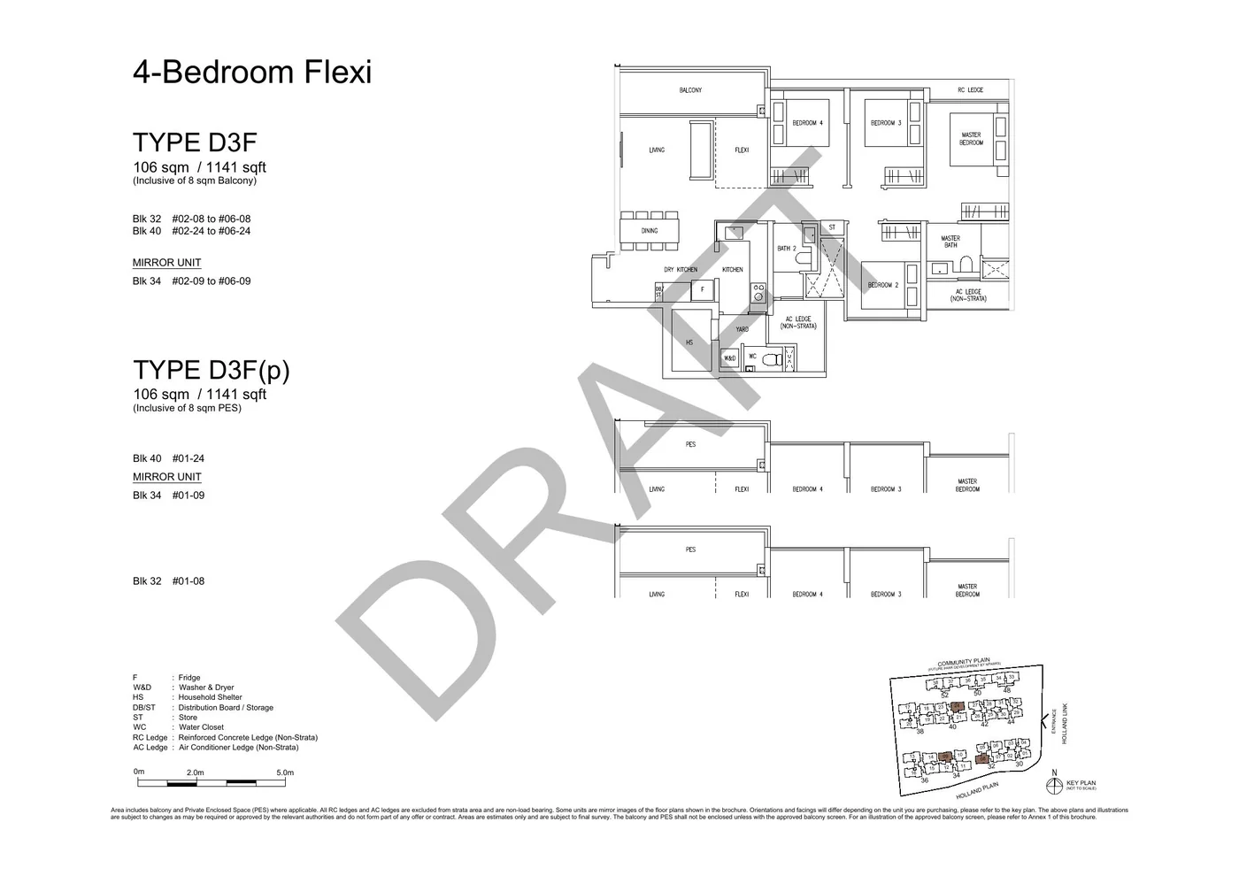 Official D3F 4-Bedroom Flexi floor plan with original dimensions and cautions