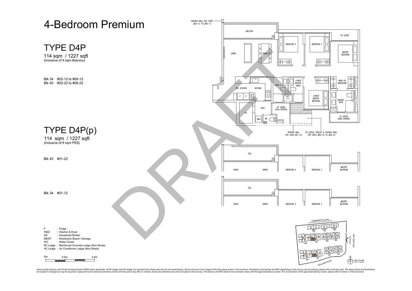 Official D4P 4-Bedroom Premium floor plan with original dimensions and cautions