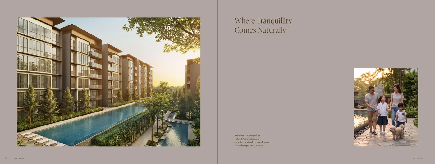 Amberwood residences and landscaping in an official brochure artist rendering