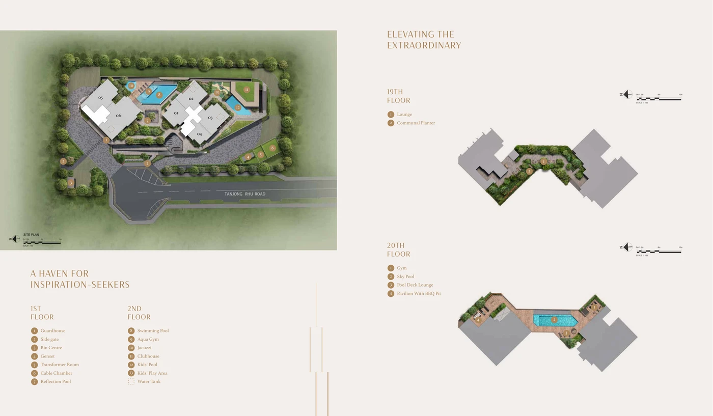 Arina East Residences facilities master site plan covering Level 1, Level 2, and Level 20