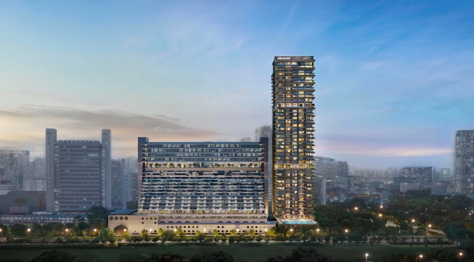 Aurea 45-storey residential tower overlooking Kallang Basin and Marina Bay skyline
