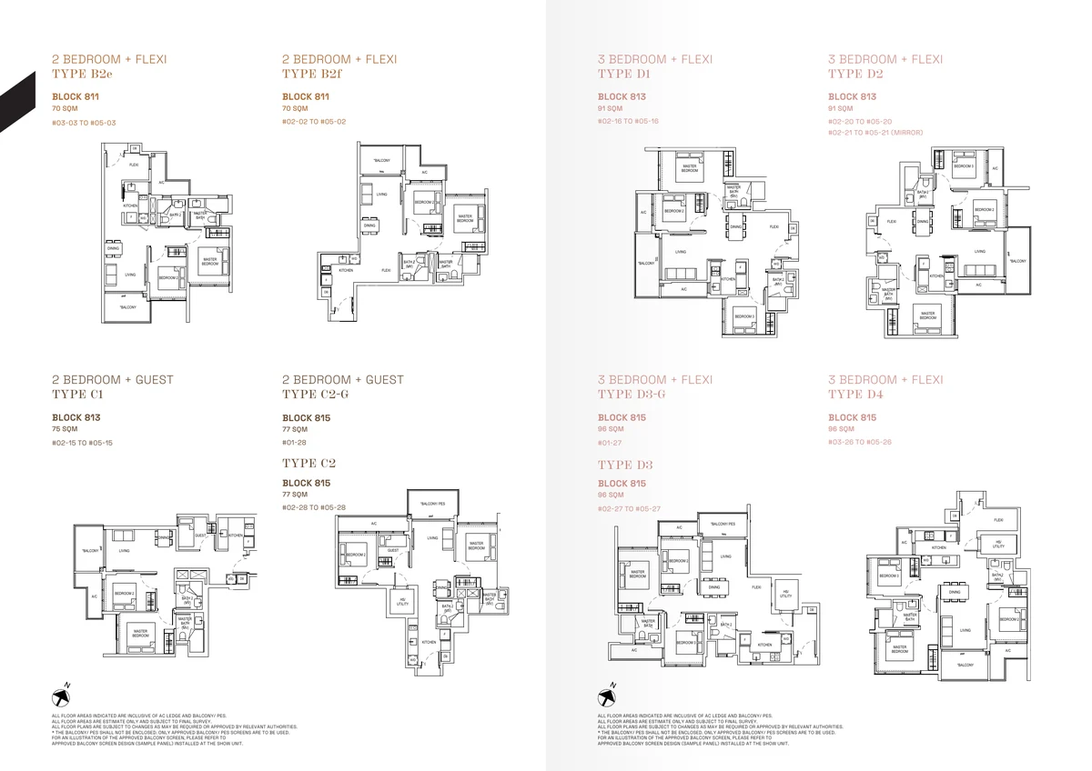 Bagnall Haus Type B2a 2-Bedroom + Flexi and Type C1 2-Bedroom + Guest floor plans