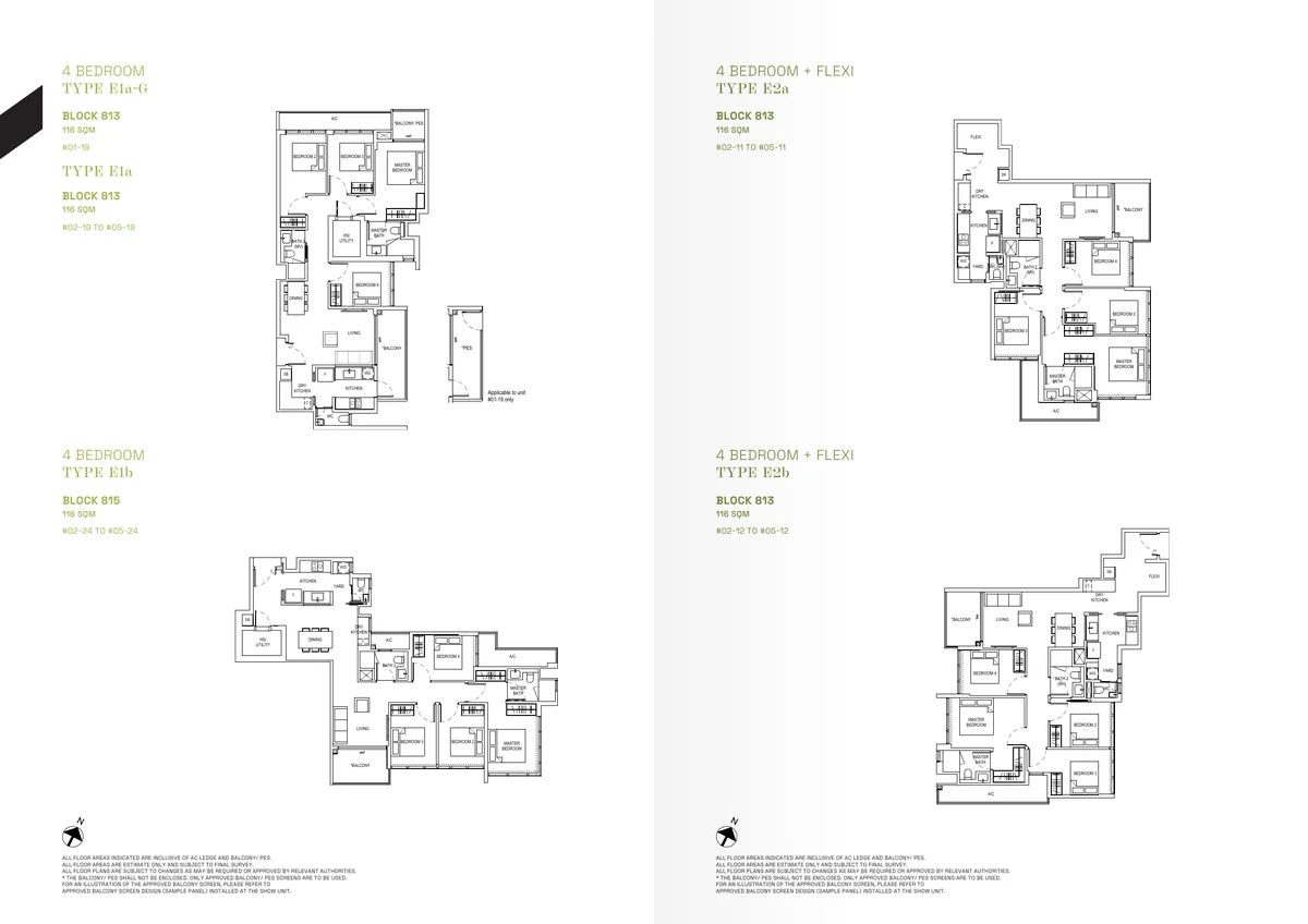 Bagnall Haus Type D1 3-Bedroom + Flexi and Type E1a 4-Bedroom floor plans