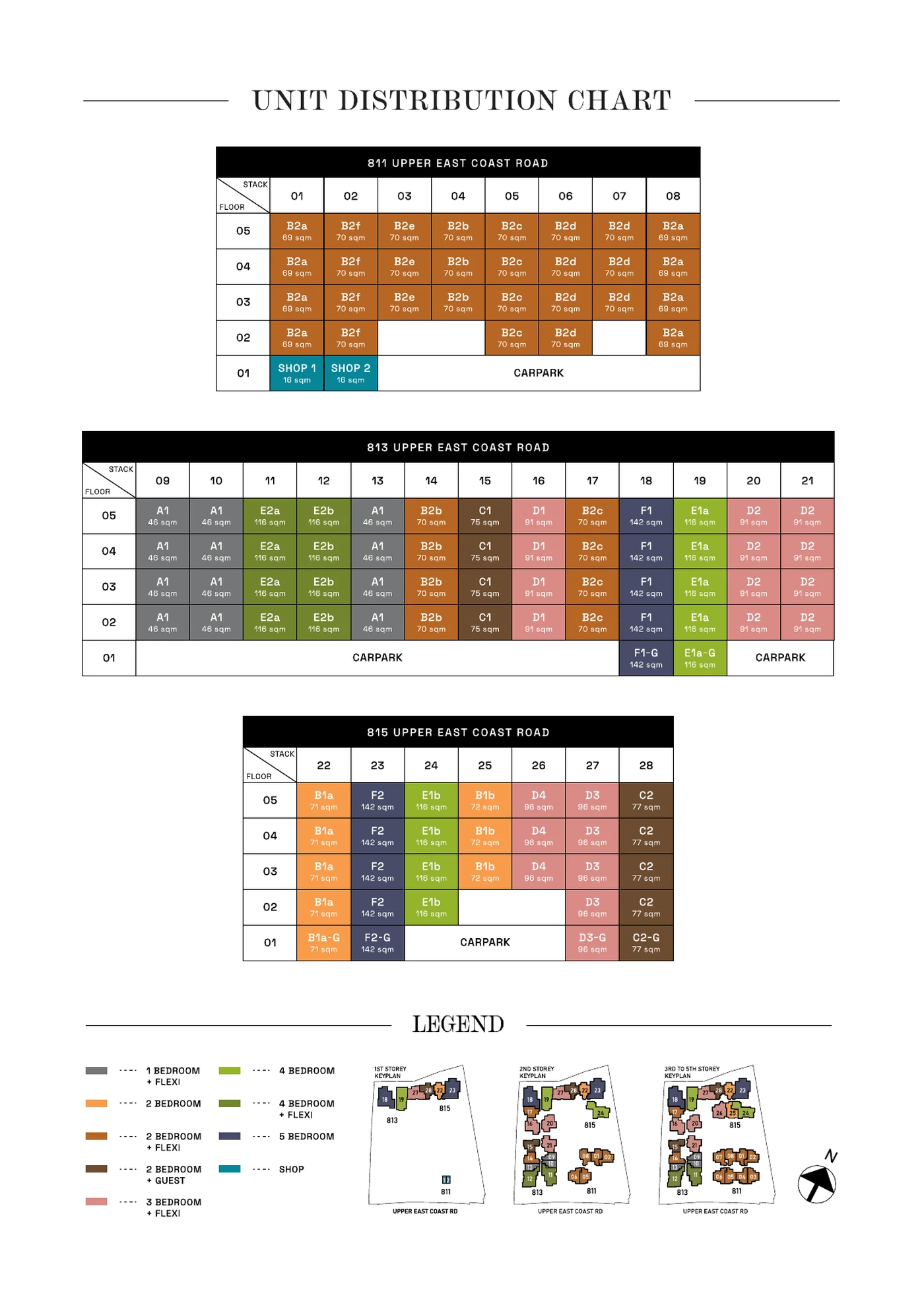 Bagnall Haus official unit distribution chart across Block 811, 813, and 815
