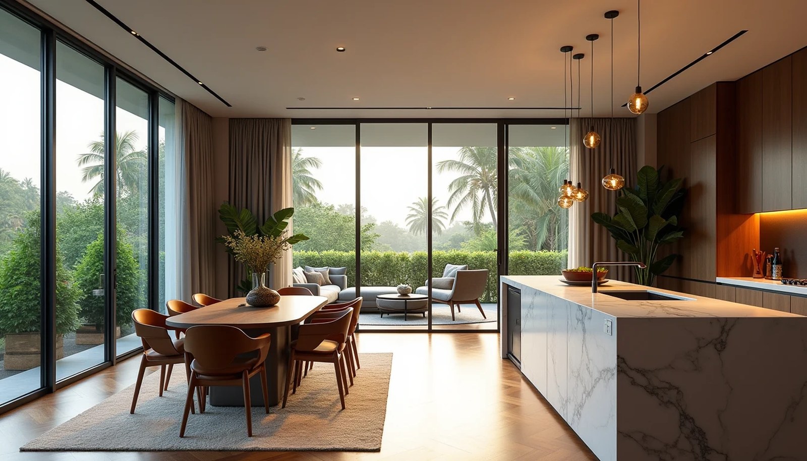 Spacious contemporary Singapore luxury condominium interior layout with open concept living and dining flow