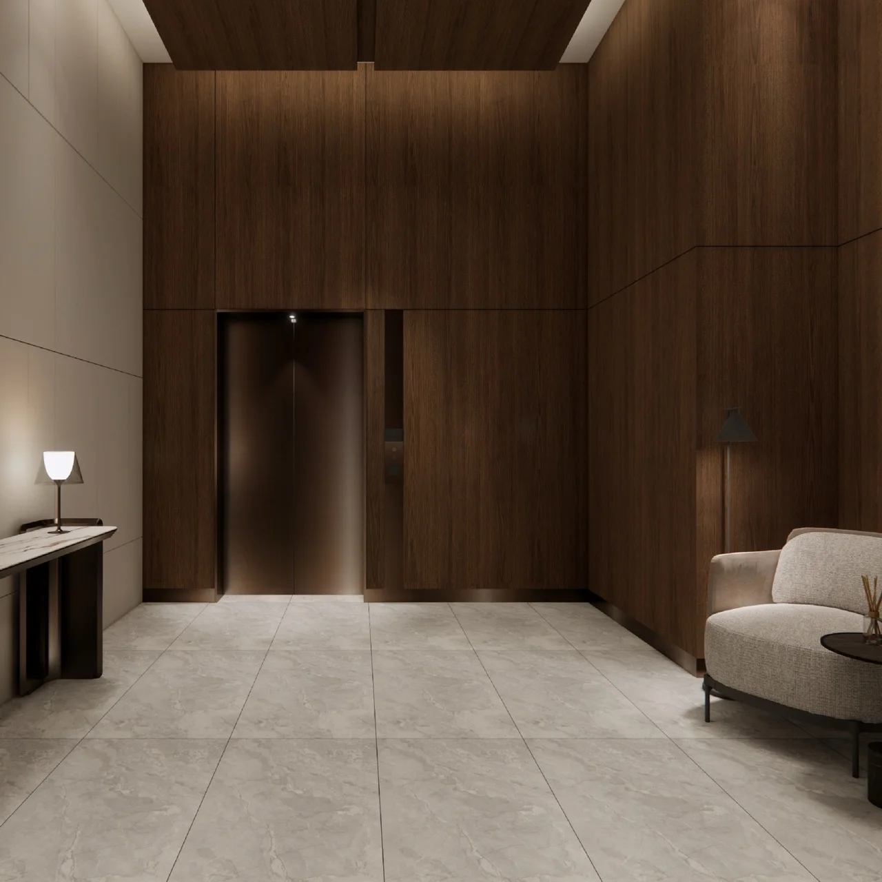 Living and dining area rendering with premium Miele appliances