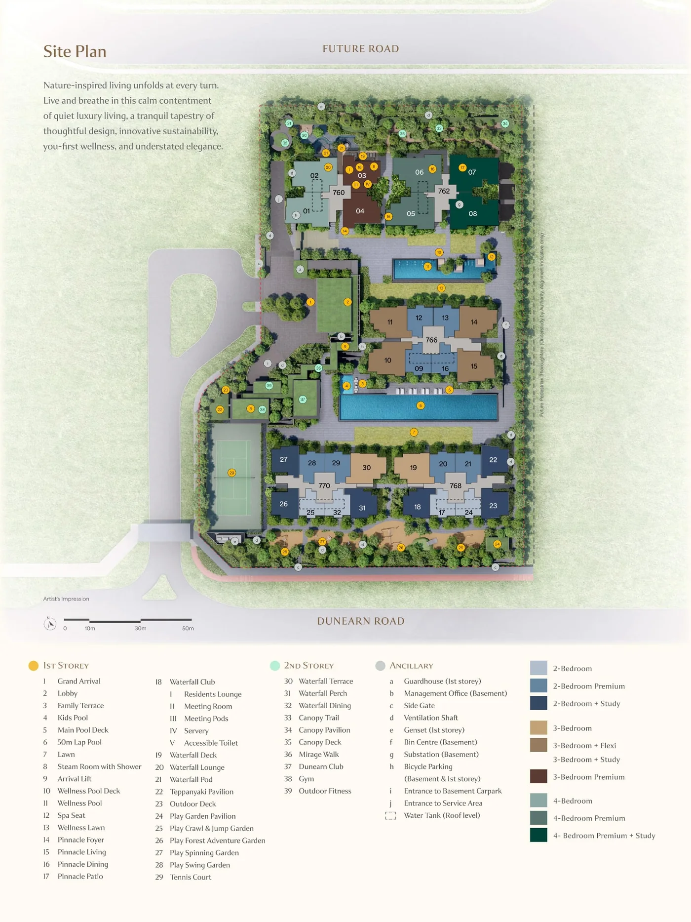 Illustrative Dunearn House site plan with five blocks and facility labels