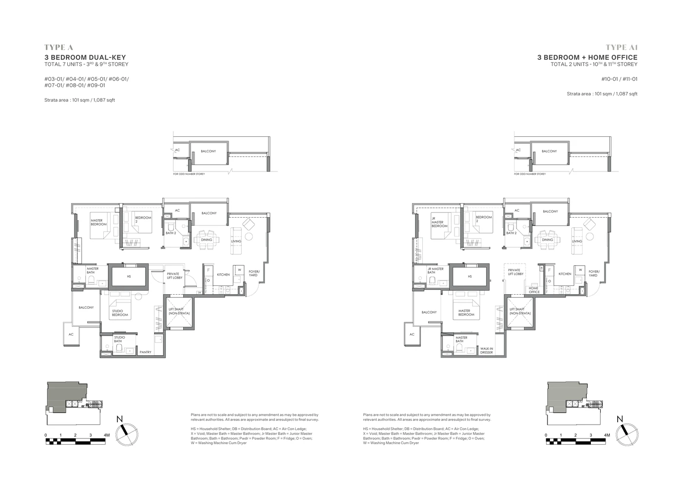 Enchanté Type A 3-bedroom dual-key and Type A1 floor plan