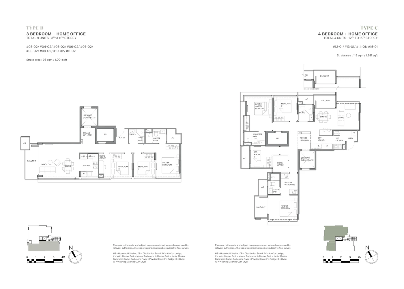 Enchanté Type B 3-bedroom and Type C 4-bedroom with home office floor plan