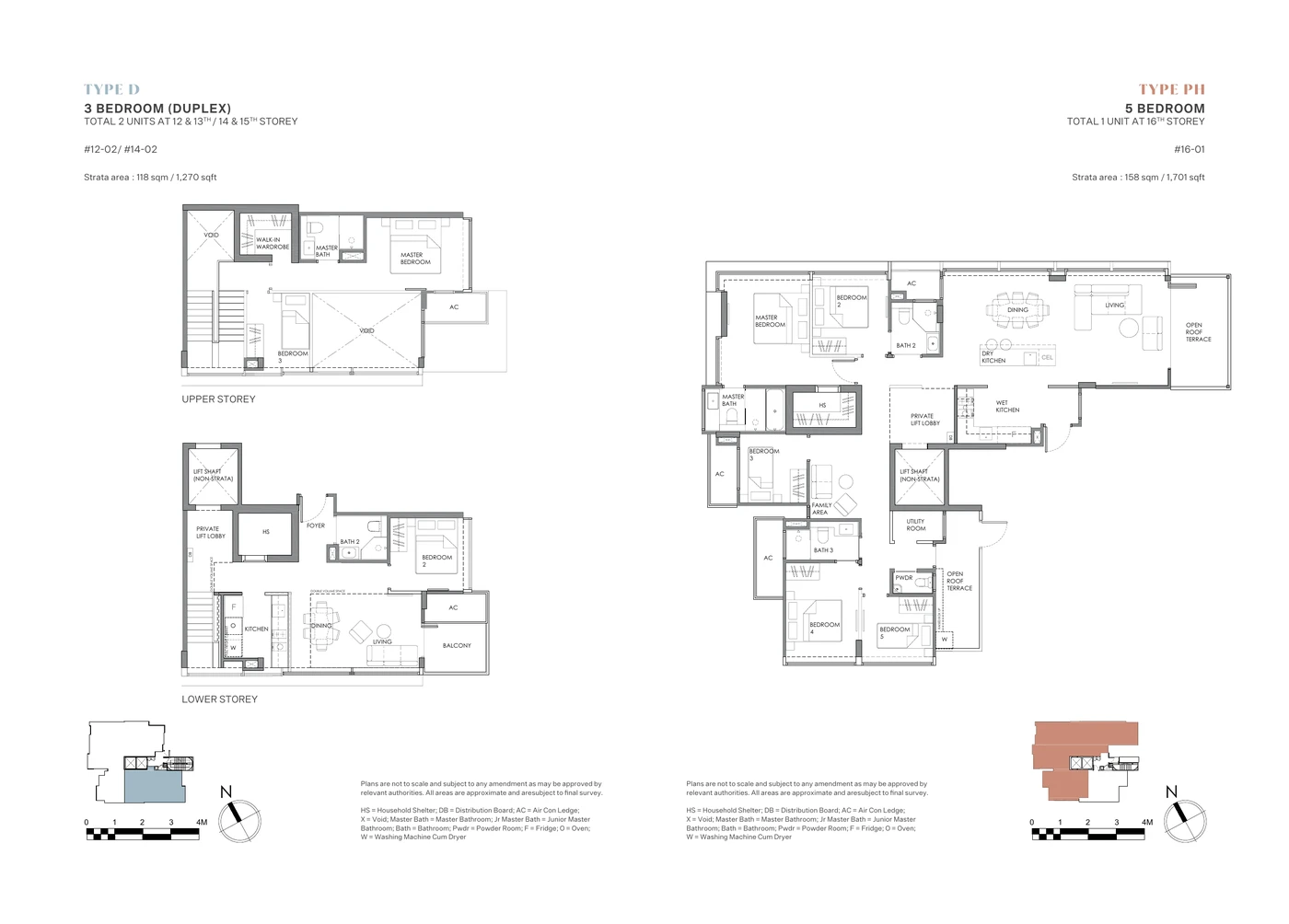 Enchanté Type D 3-bedroom duplex and Type PH 5-bedroom penthouse floor plan
