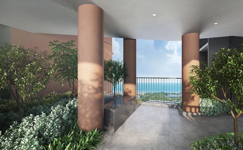 LyndenWoods biophilic sky terrace with sea view