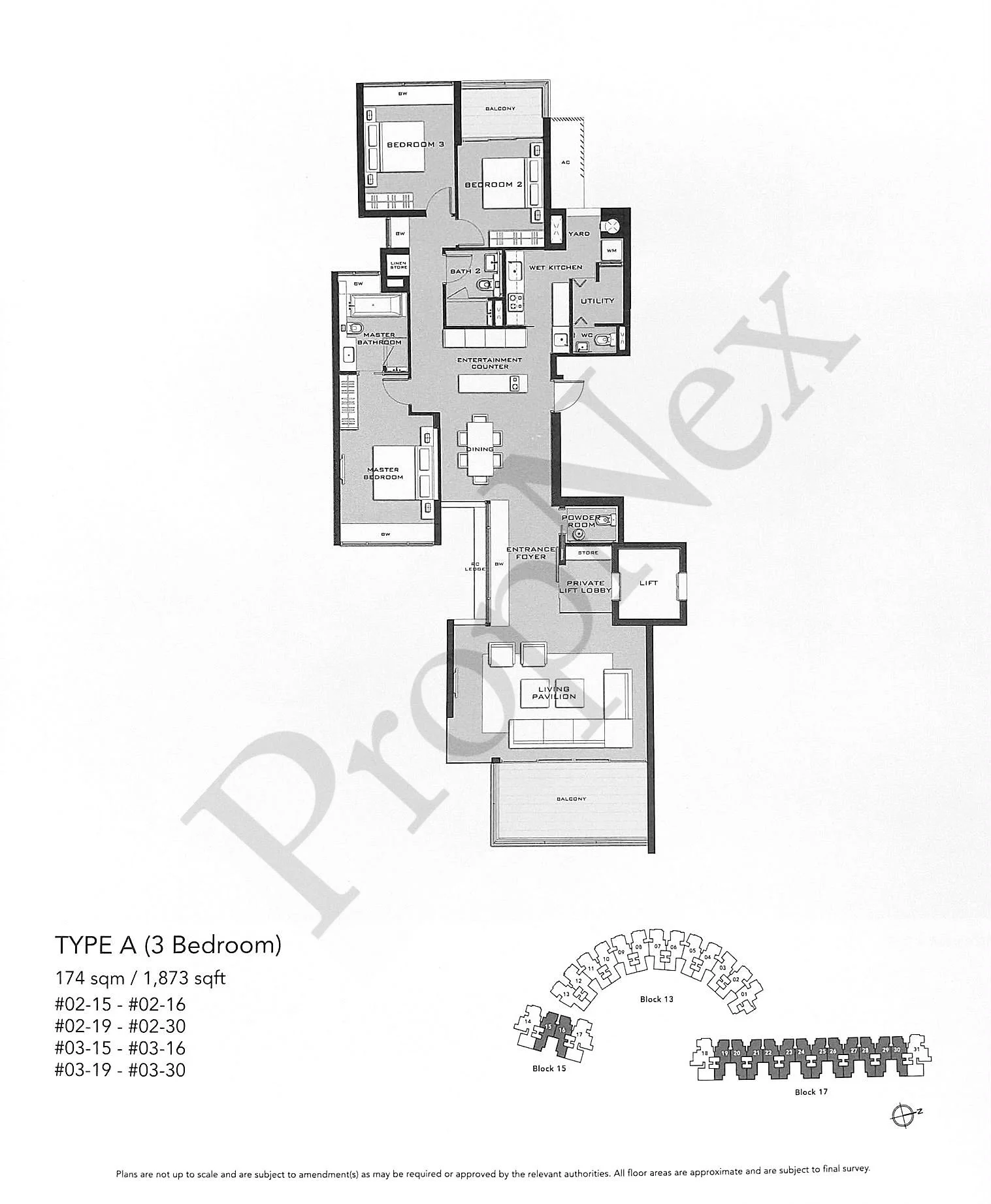 Floor Plan 3-Bedroom Type A at The Marina Collection Sentosa Cove (1,873 sqft)