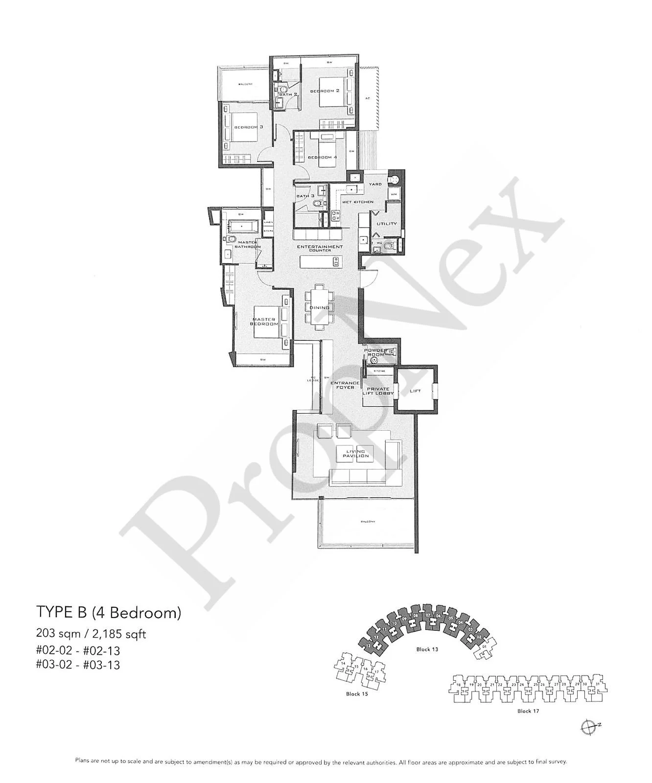 Floor Plan 4-Bedroom Type B at The Marina Collection Sentosa Cove (2,185 sqft)