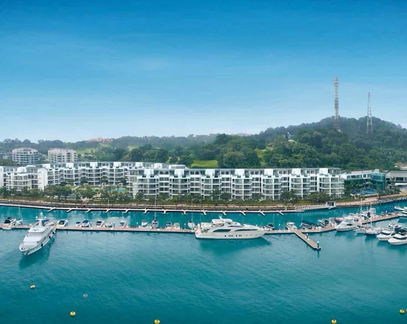 The Marina Collection luxury waterfront condominium in Sentosa Cove overlooking yachts berthed at ONE 15 Marina
