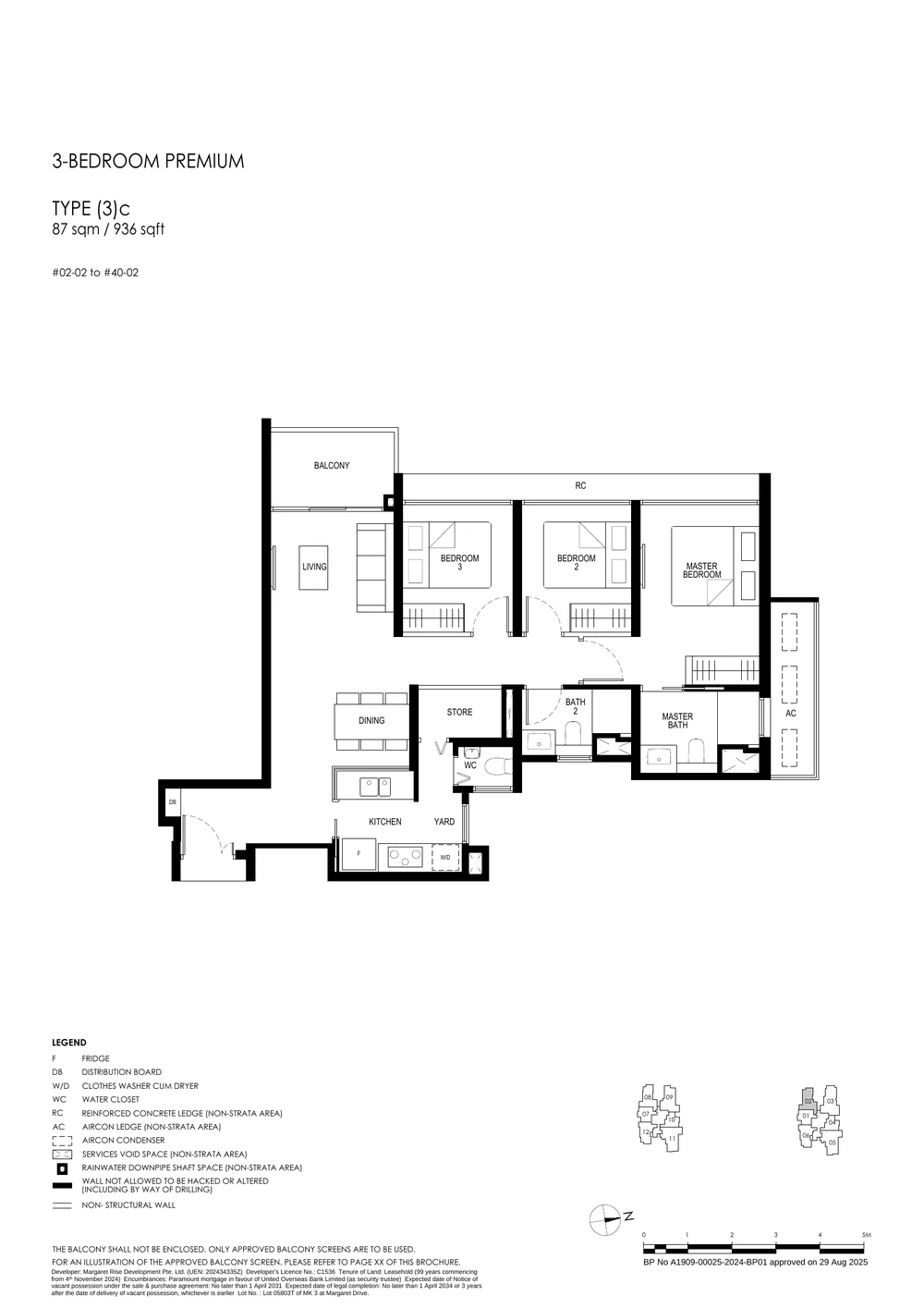 Penrith 3-Bedroom Premium Type 3c floor plan layout (936 sq ft)
