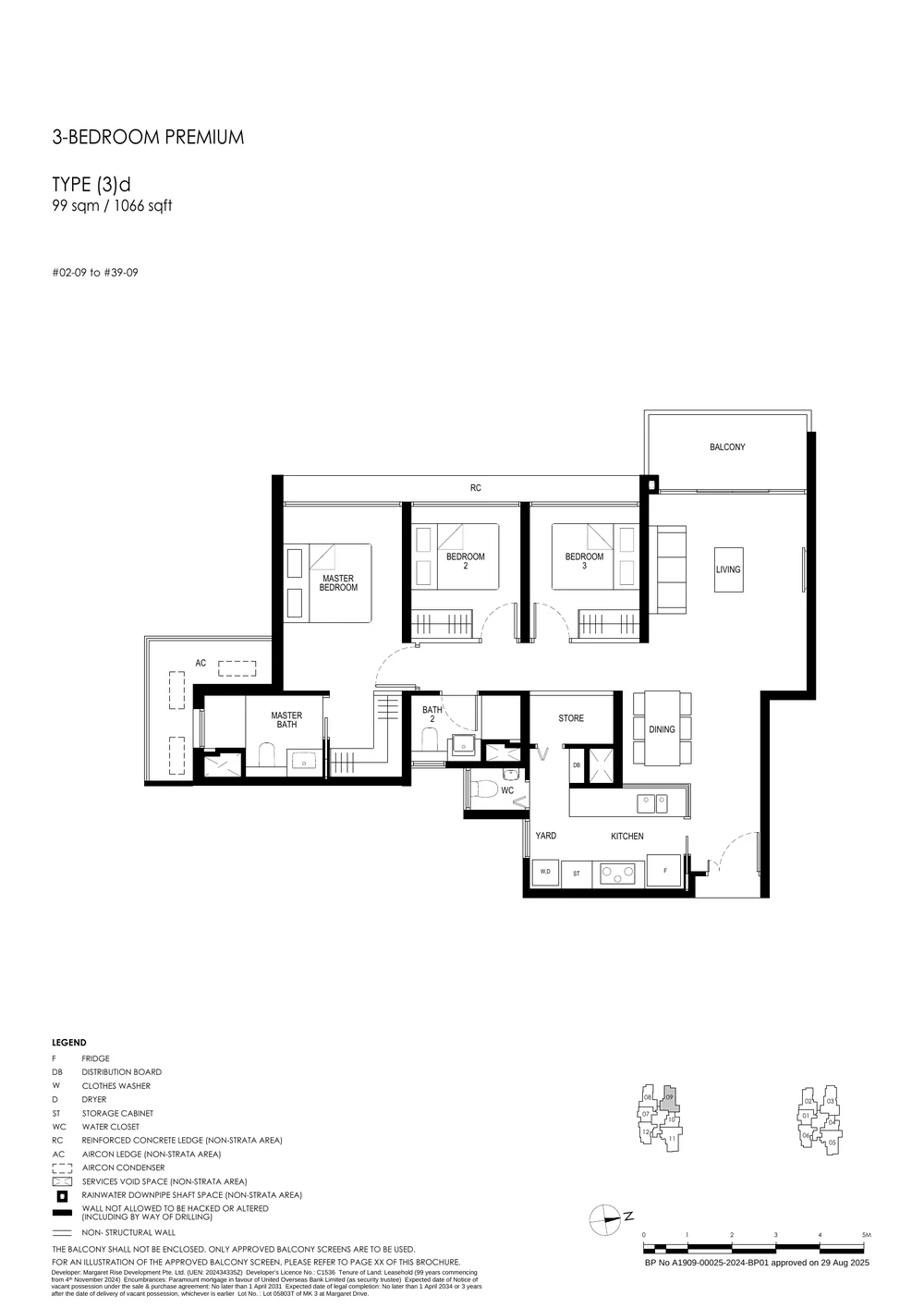Penrith 3-Bedroom Premium Type 3d floor plan layout (1,066 sq ft)