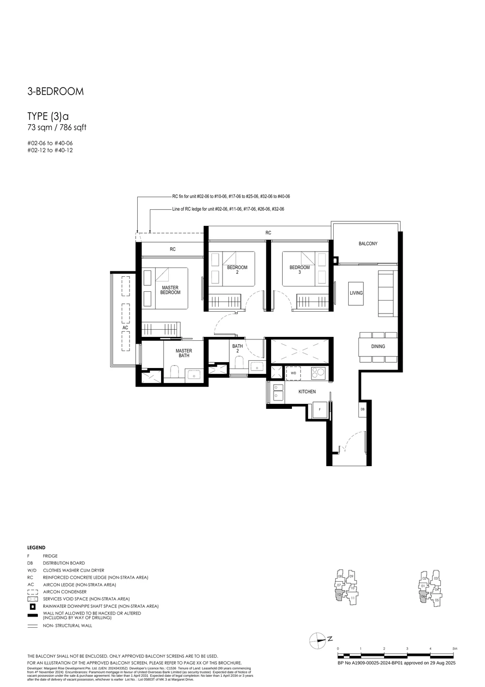 Penrith 3-Bedroom Type 3a floor plan layout (786 sq ft)
