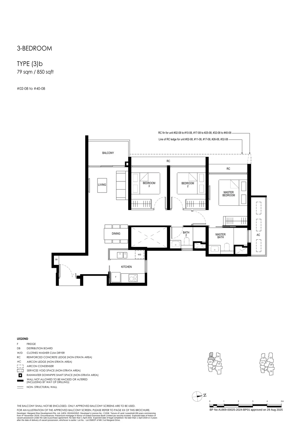 Penrith 3-Bedroom Type 3b floor plan layout (850 sq ft)
