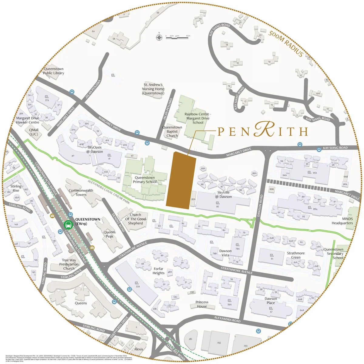 Penrith 500m radius statutory connectivity and amenity map