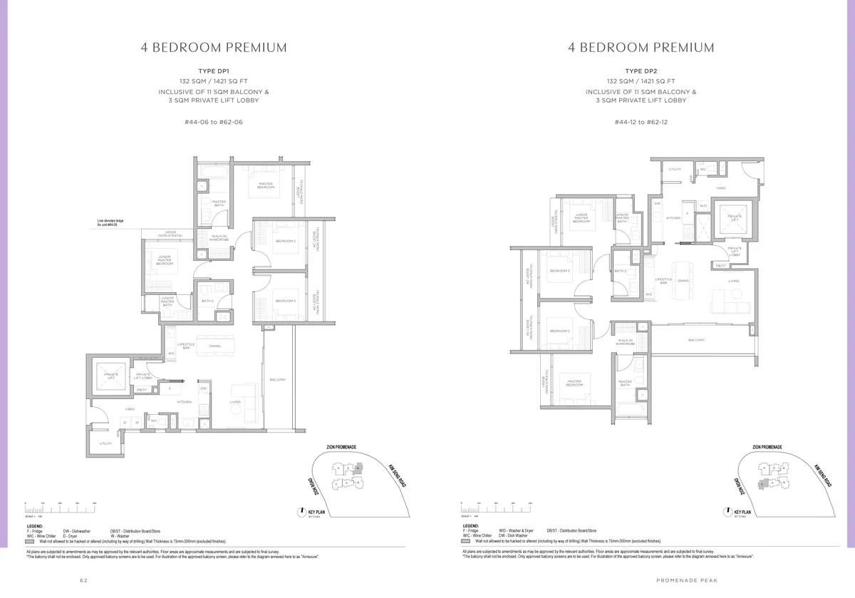 Promenade Peak 4-Bedroom Premium Type DP1 and DP2 floor plans 1421 to 1582 sqft with private lift