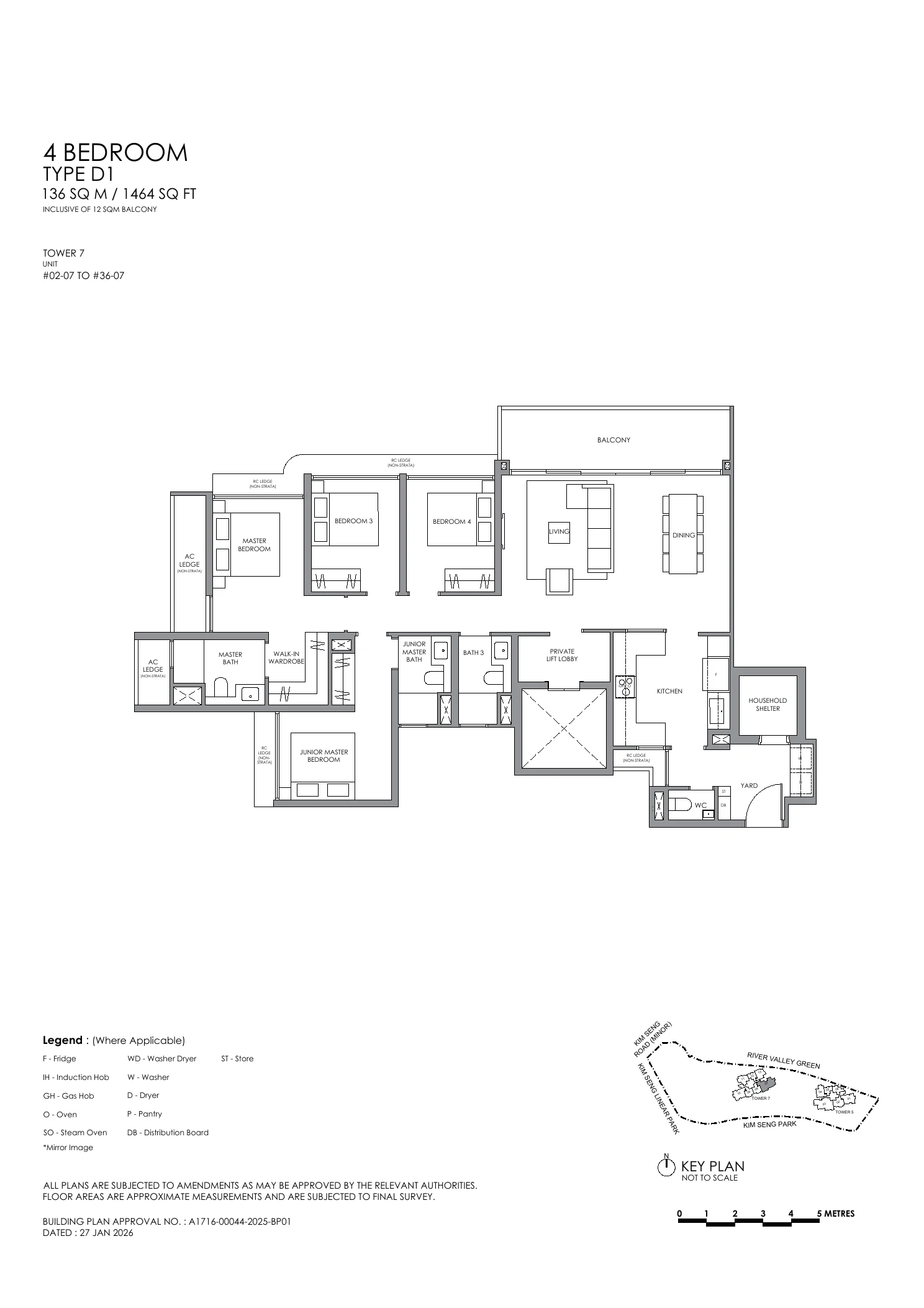 River Modern 4 Bedroom Type D1 Floor Plan 1464 sq ft