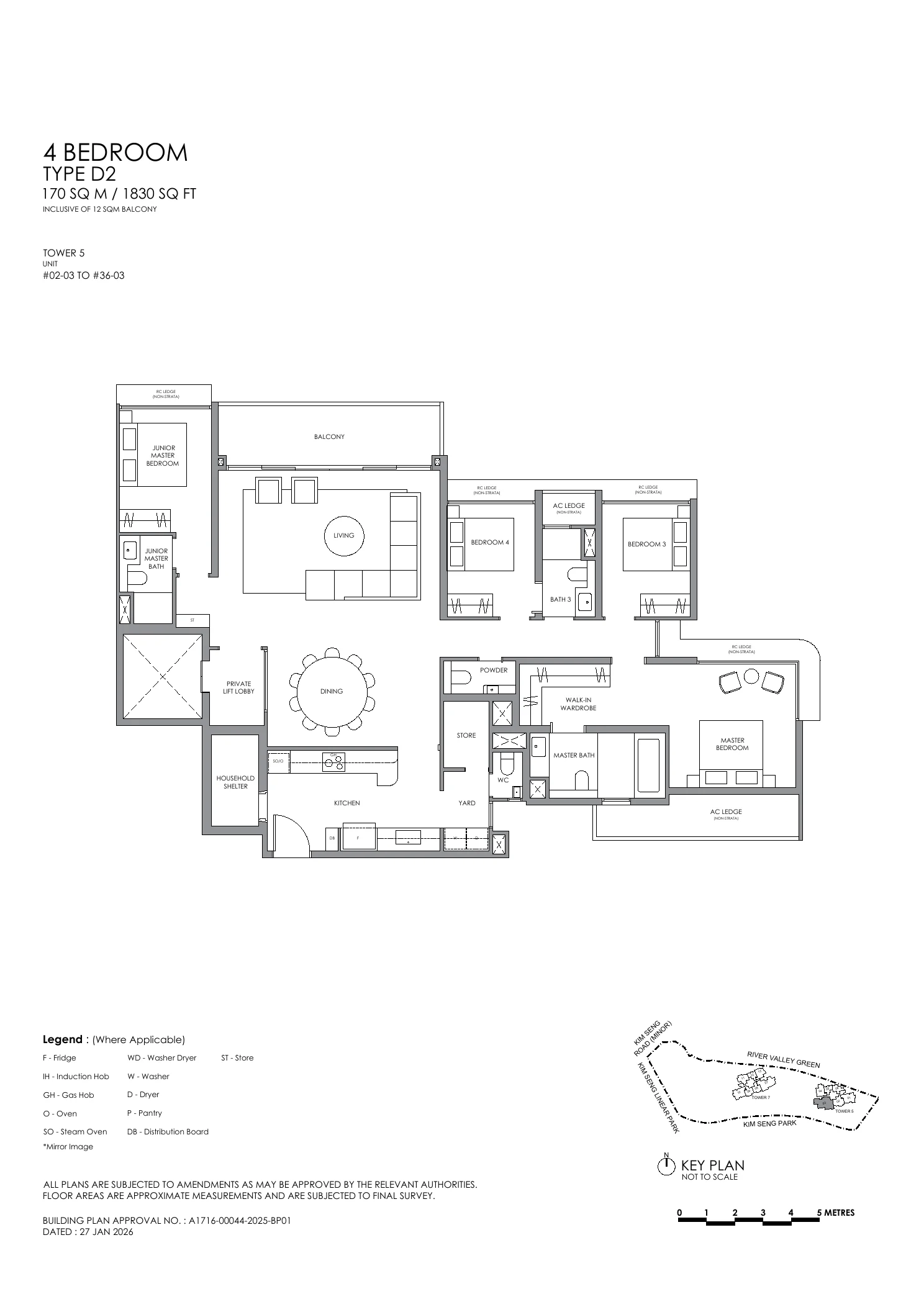 River Modern 4 Bedroom Type D2 Floor Plan 1830 sq ft