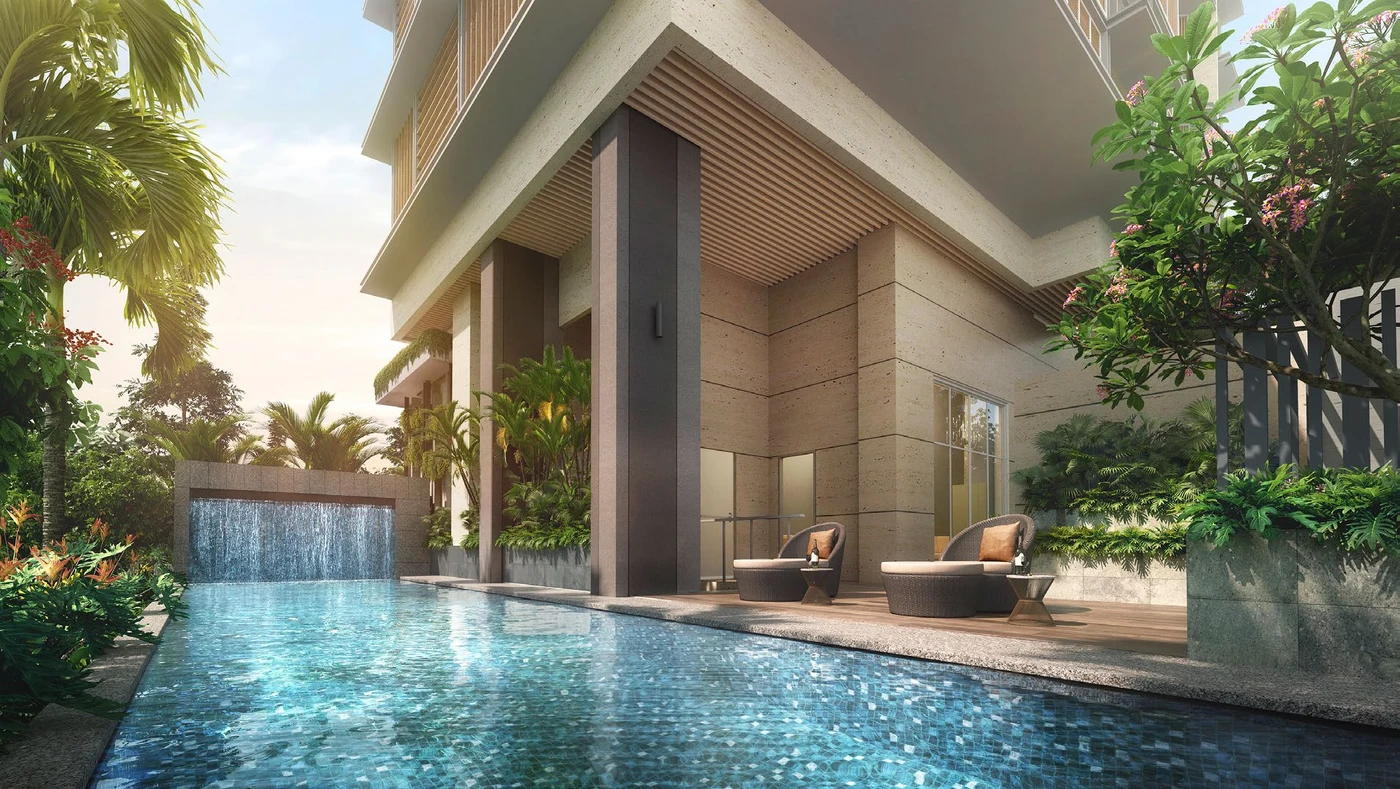 Level 1 Ground Lap Pool and poolside cabana at Sanctuary@Newton