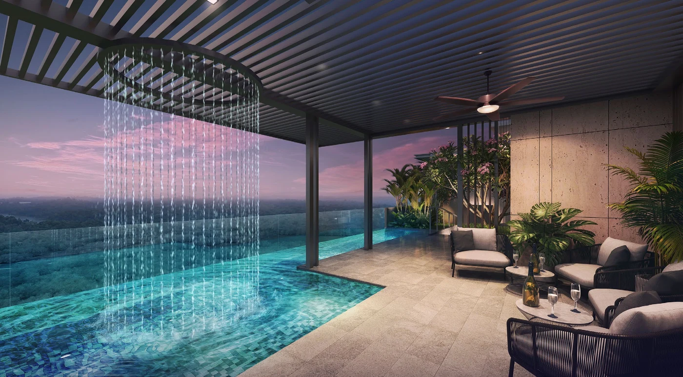 Level 15 Rooftop Sky Pool with circular rain curtain at Sanctuary@Newton