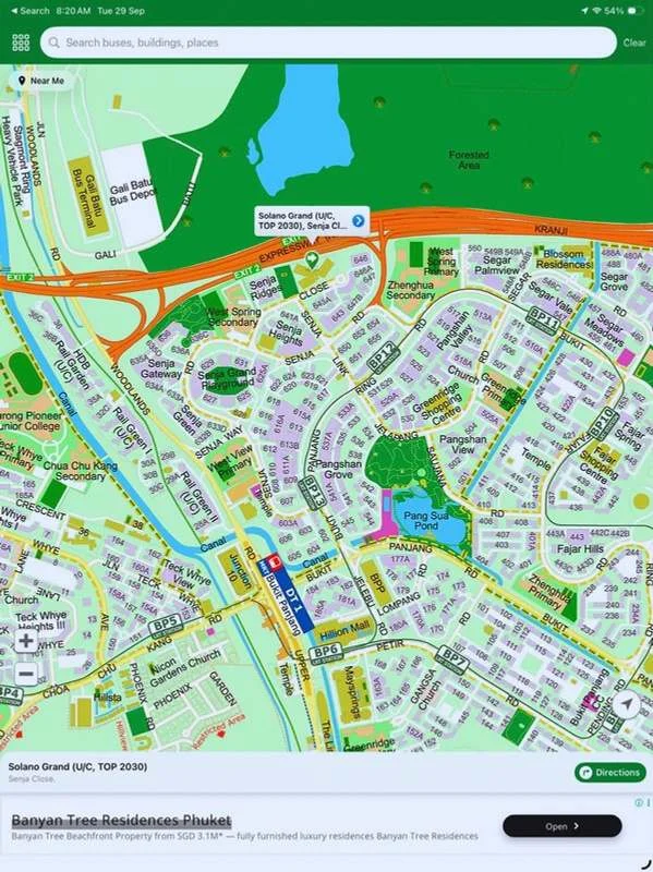 Solano Grand location map along Senja Close, showing proximity to Jelapang LRT and Bukit Panjang amenities