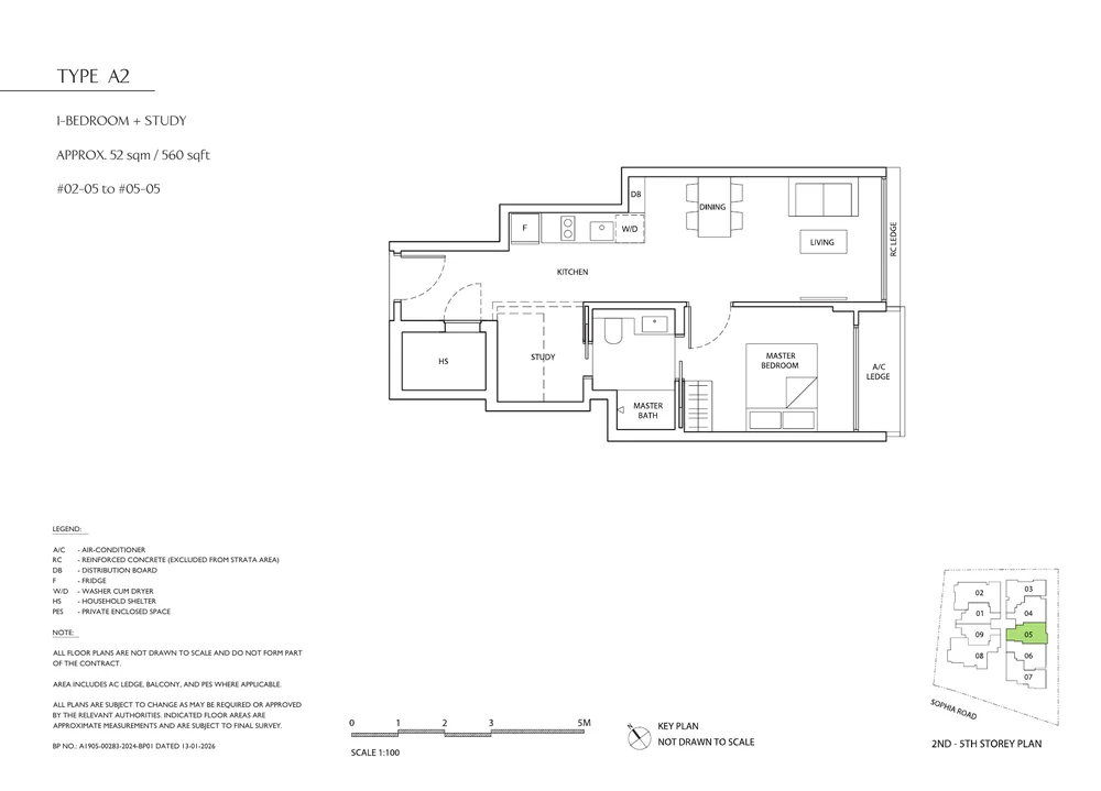 Sophia Meadows Type A2 1-Bedroom + Study official floor plan