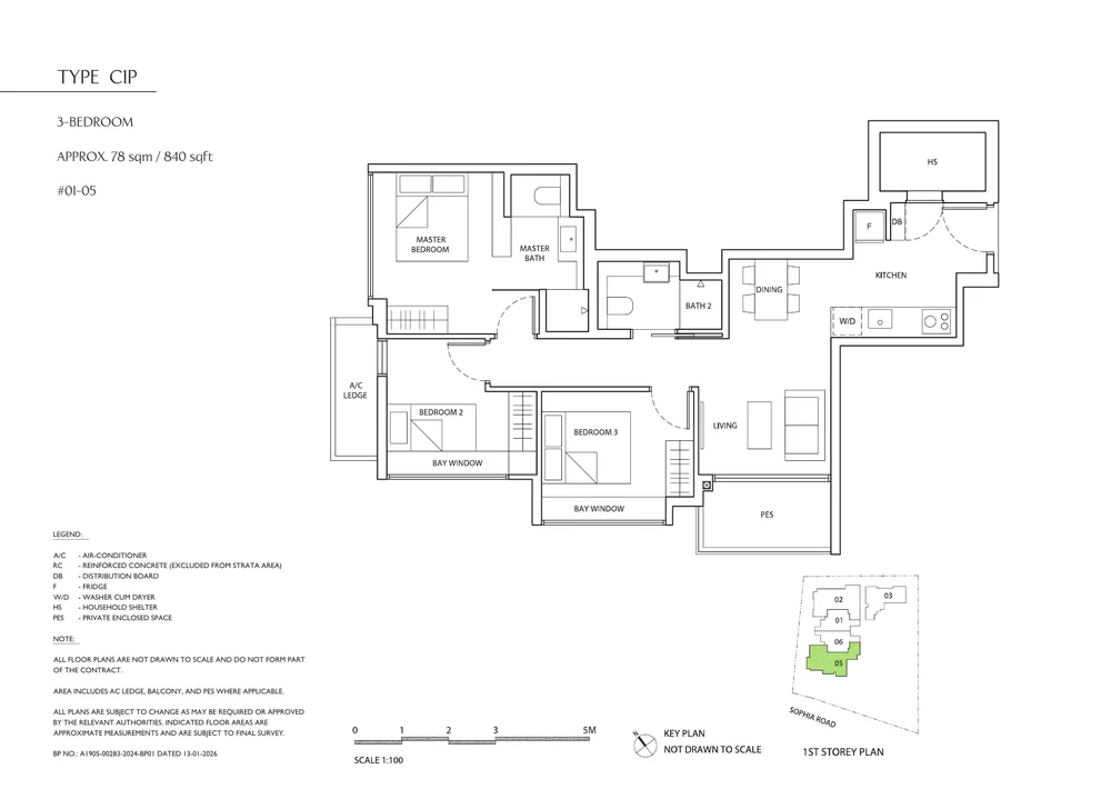 Sophia Meadows Type C1P 3-Bedroom PES official floor plan