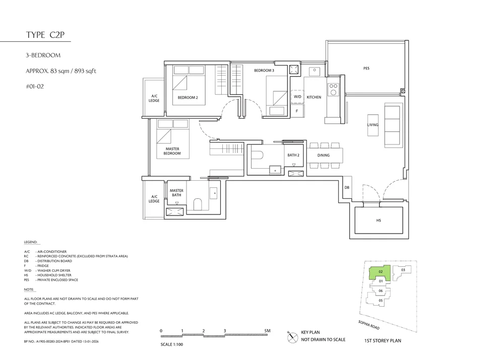 Sophia Meadows Type C2P 3-Bedroom PES official floor plan