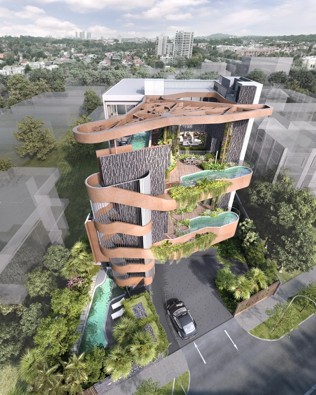 Aerial view of The Giverny Residences nestled in Robin Drive landed enclave