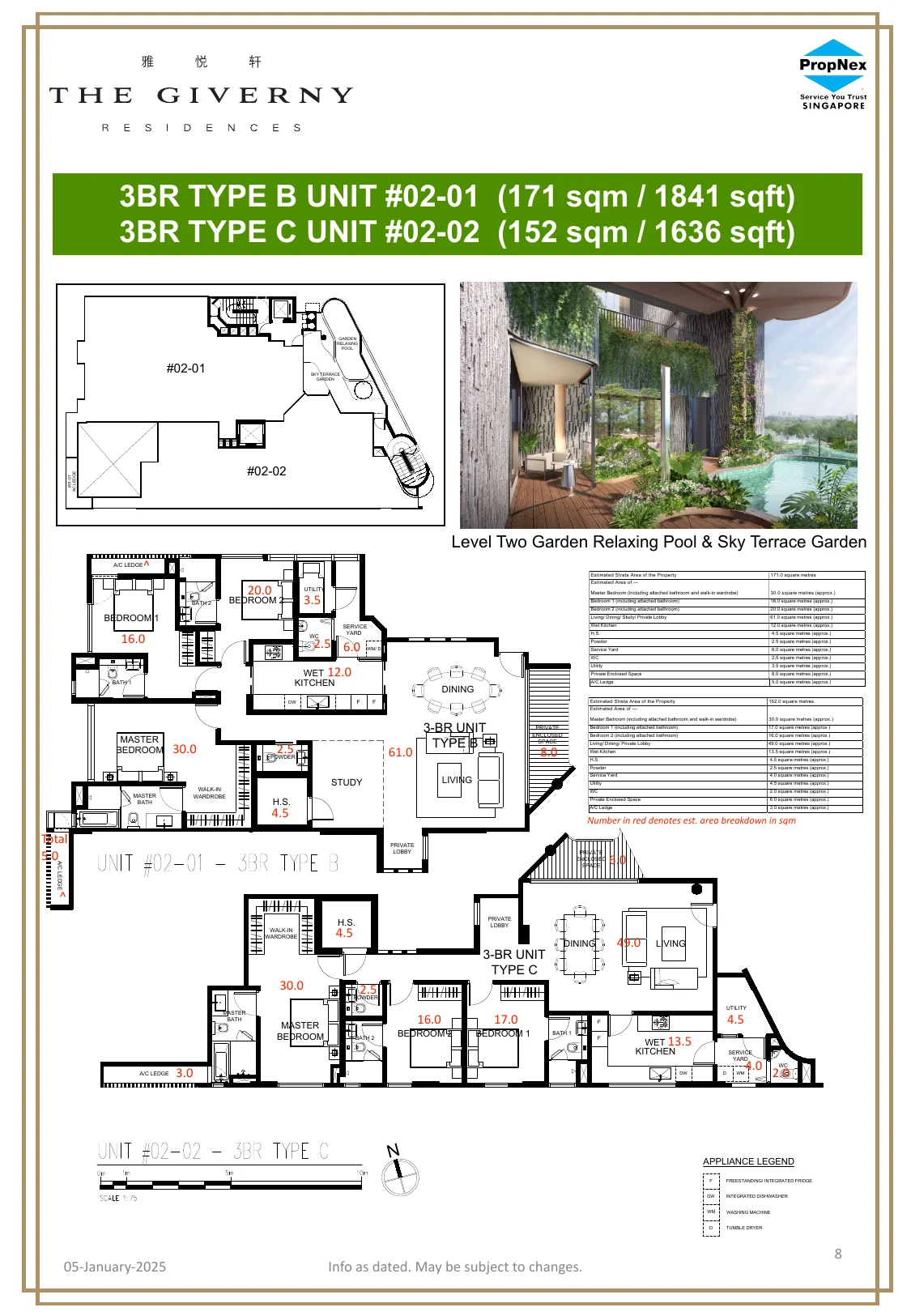 The Giverny Residences 3-Bedroom Type B and C floor plans