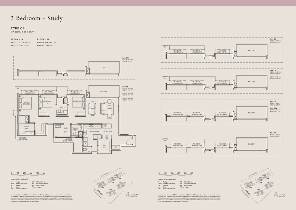 The Sen Type C4 3-Bedroom plus Study floor plan layout
