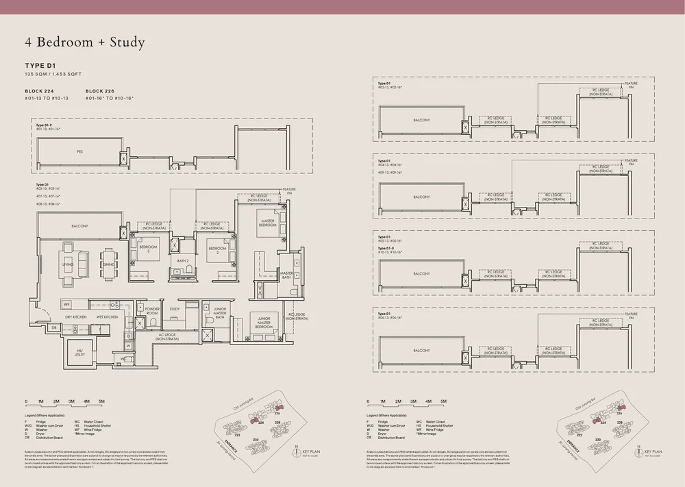 The Sen Type D1 4-Bedroom plus Study floor plan layout