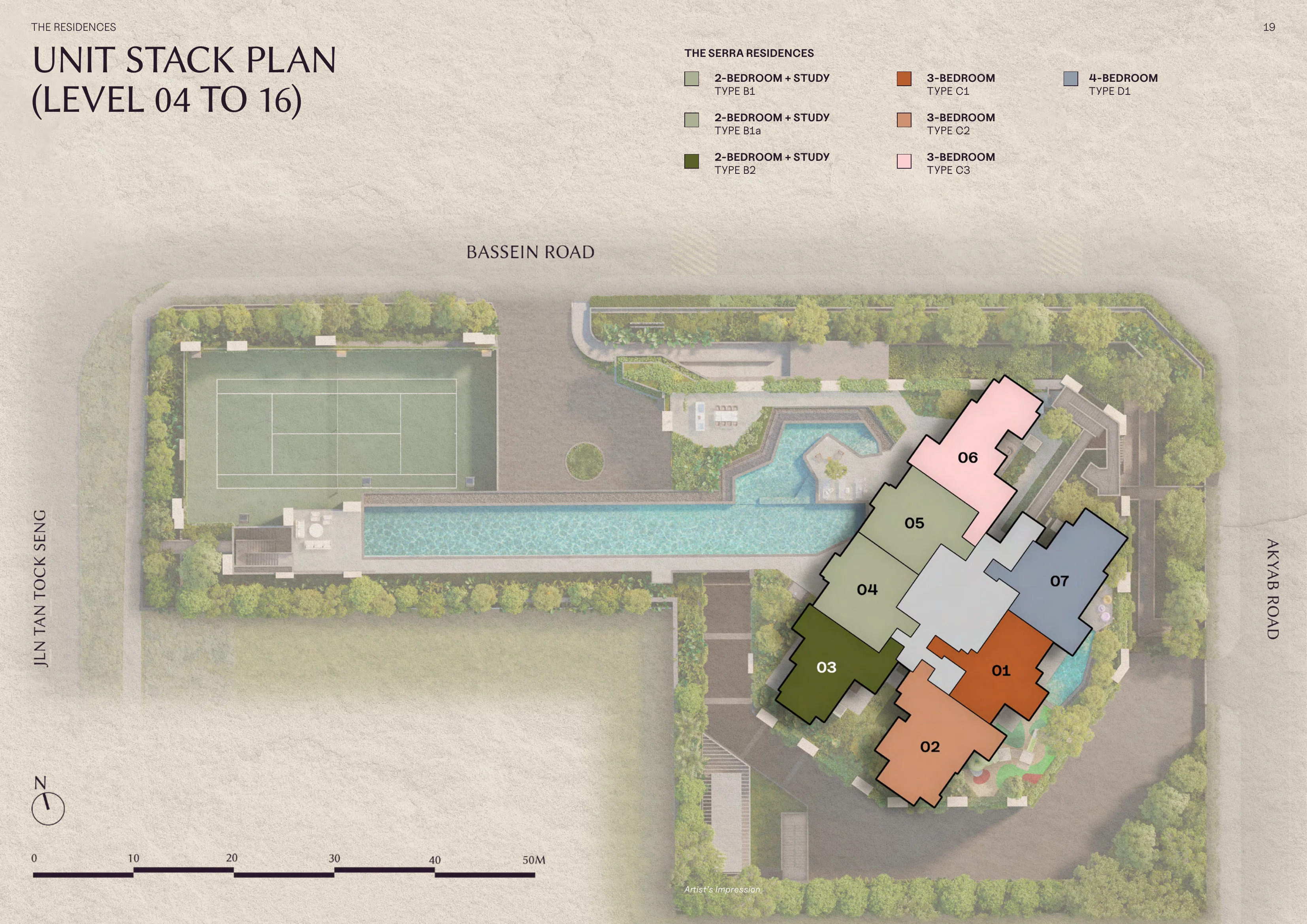 The Serra Residences 2-Bedroom + Study Type B1 and B1a floor plan 710 sqft