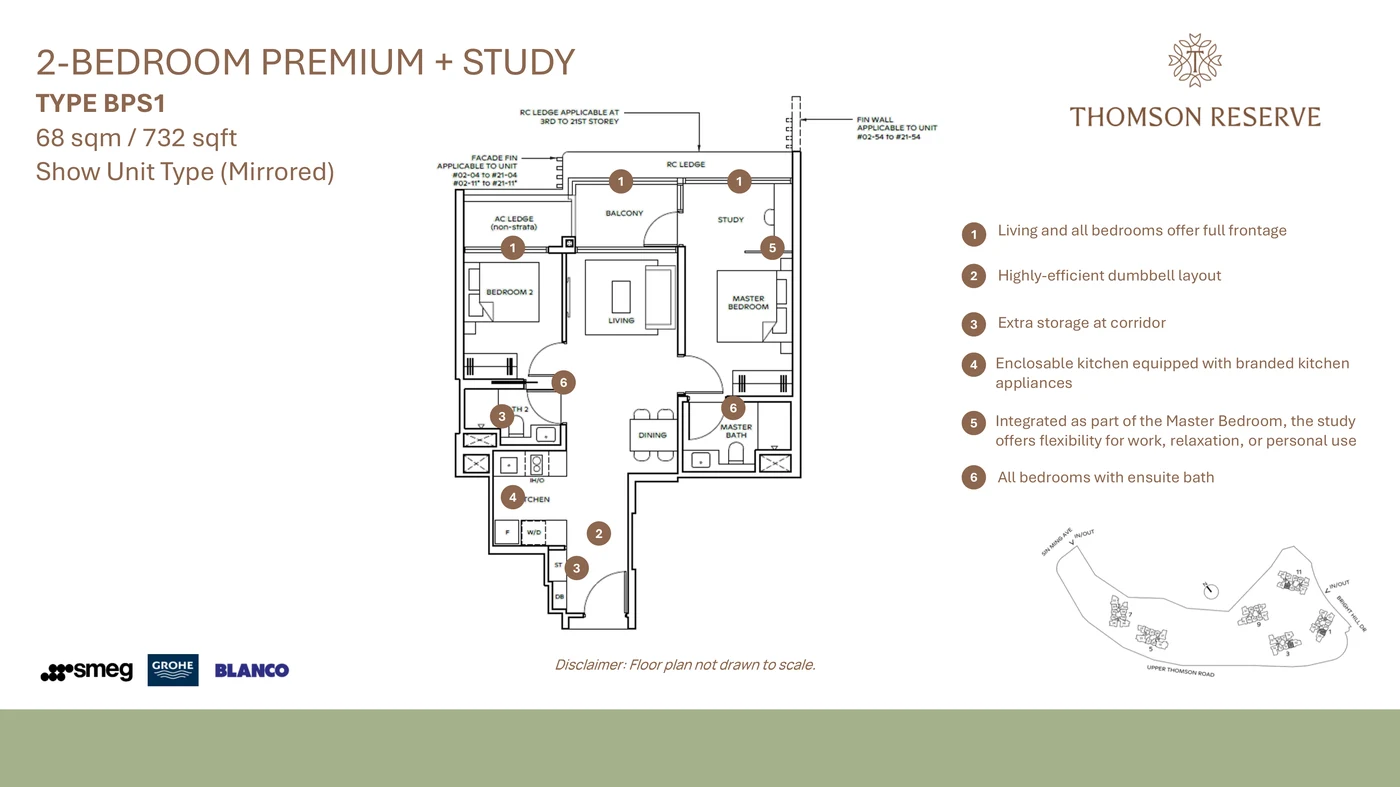 Floor plan for Thomson Reserve 2-Bedroom Premium + Study (Type BPS1)
