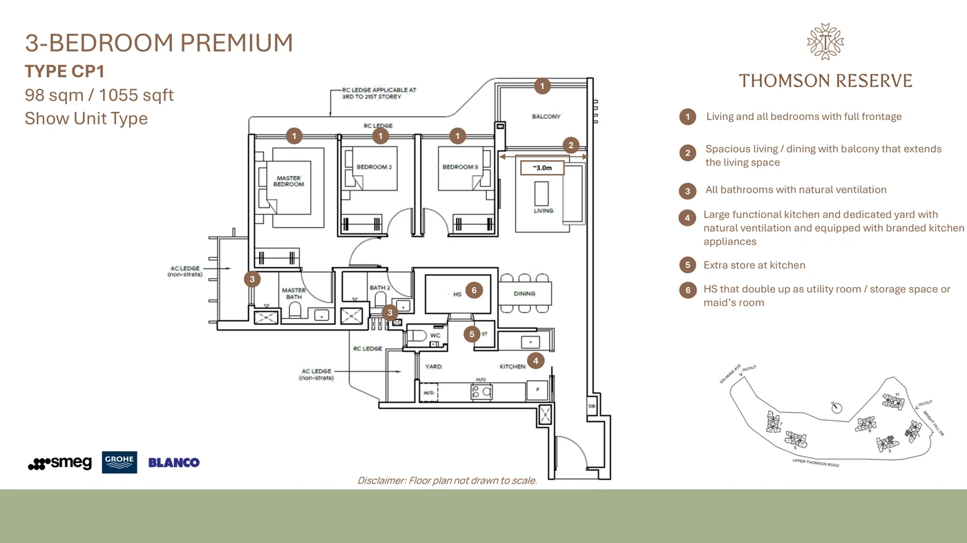 Floor plan for Thomson Reserve 3-Bedroom Premium (Type CP1)