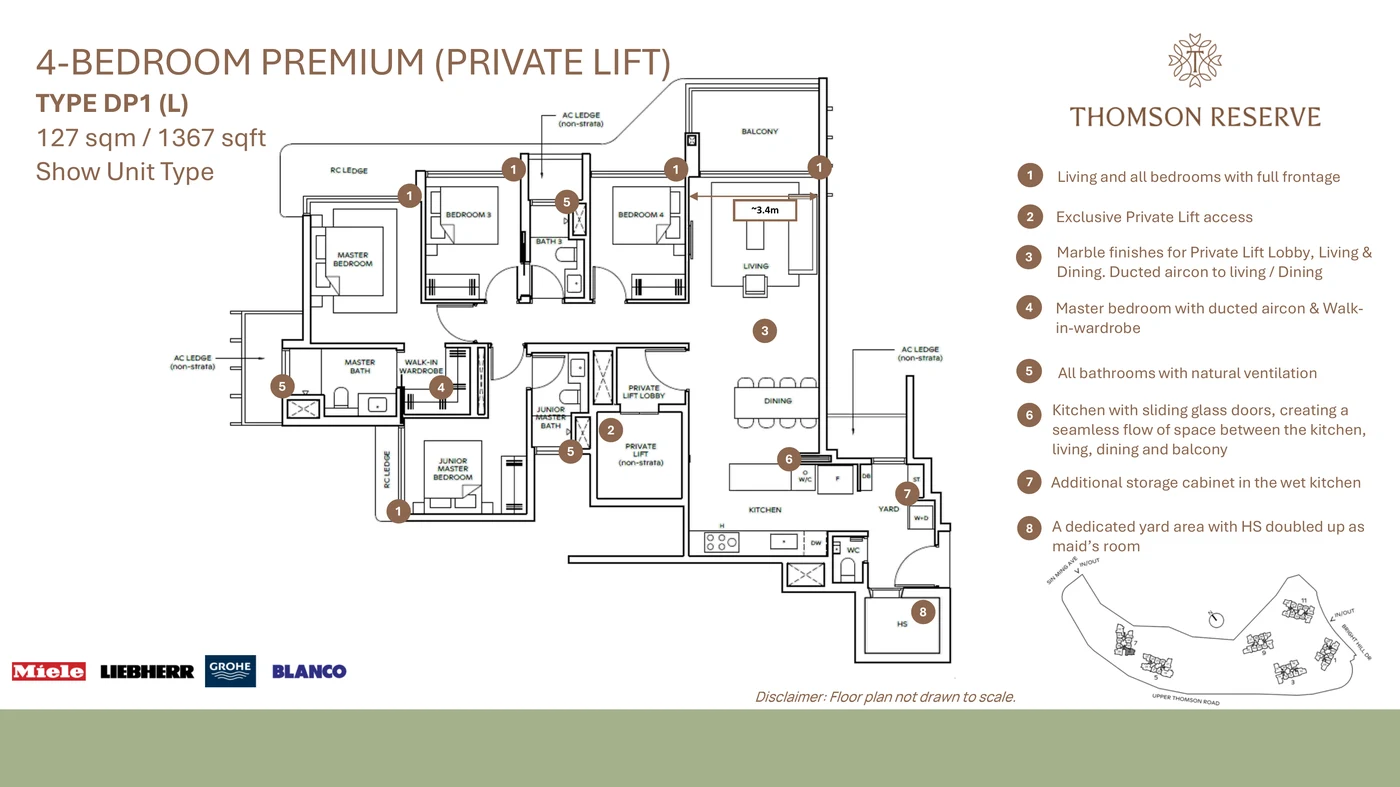 Floor plan for Thomson Reserve 4-Bedroom Premium (Private Lift) (Type DP1 (L))