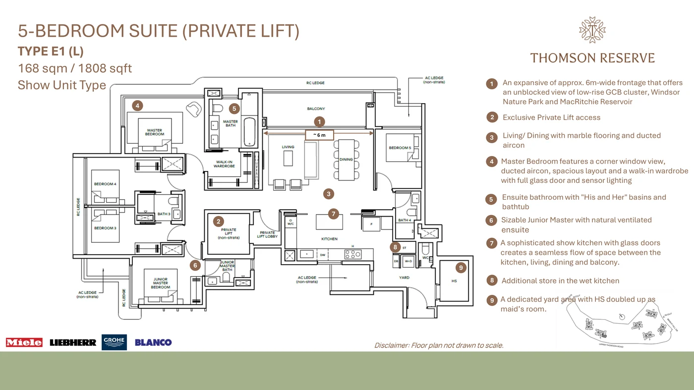 Floor plan for Thomson Reserve 5-Bedroom Suite (Private Lift) (Type E1 (L))
