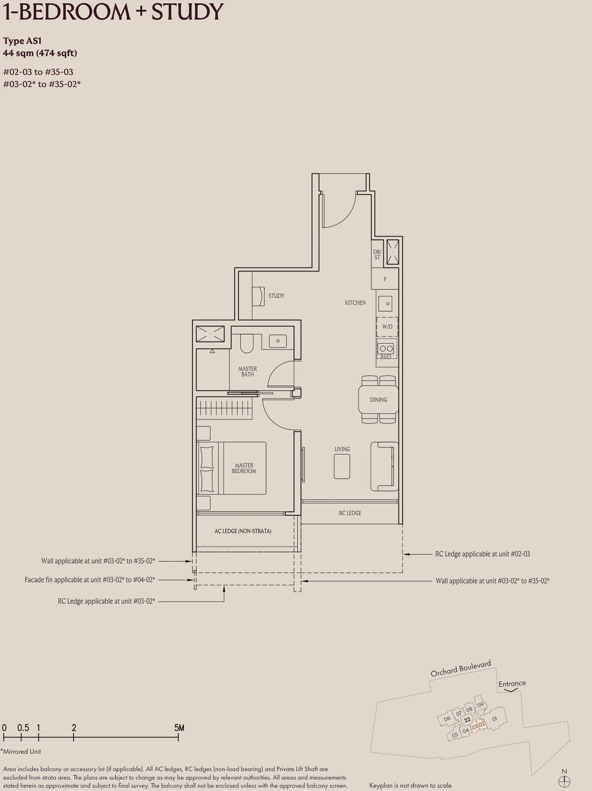 UPPERHOUSE 1-Bedroom + Study Type AS1 474 sq ft floor plan