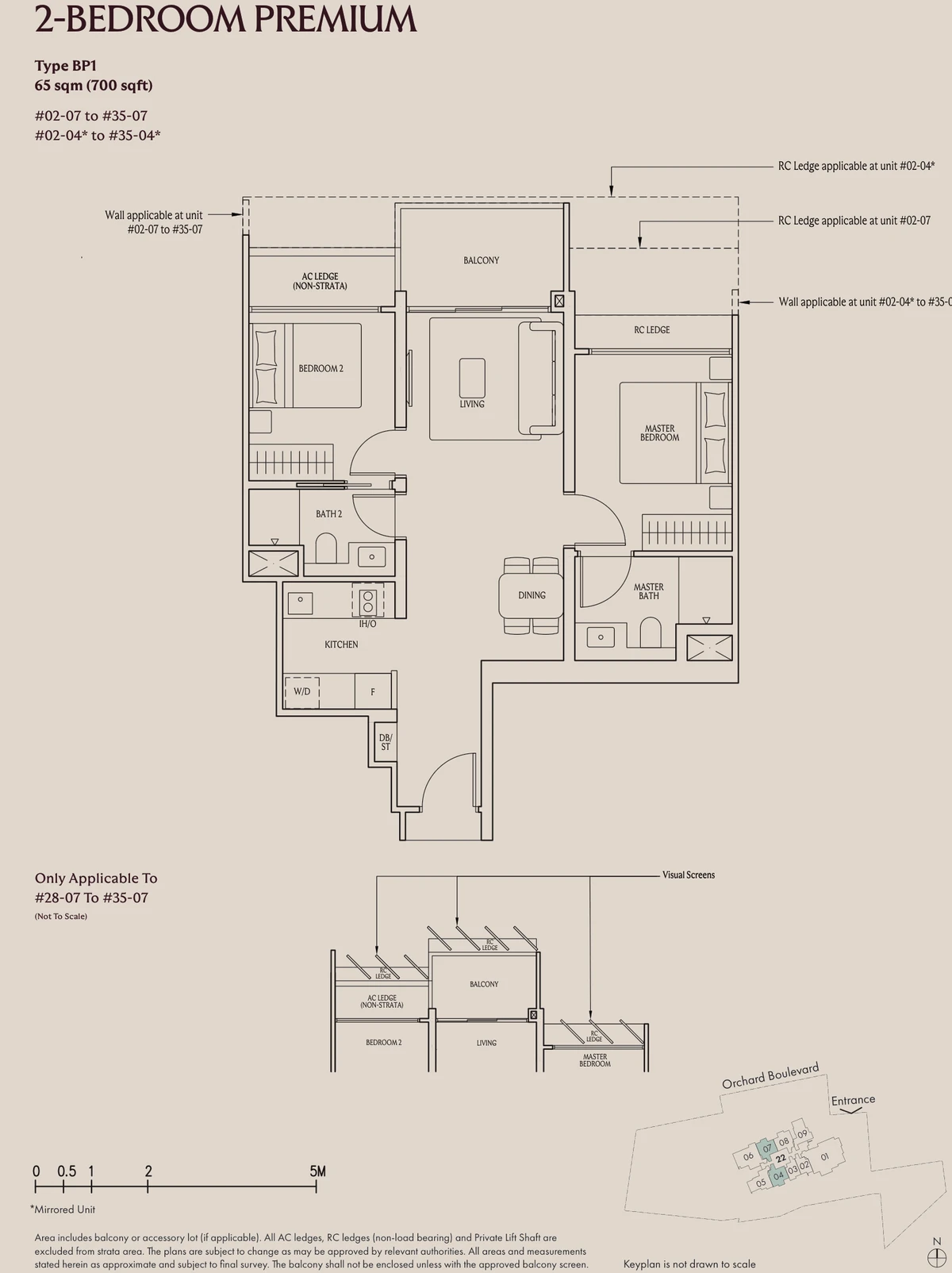UPPERHOUSE 2-Bedroom Premium Type BP1 700 sq ft floor plan
