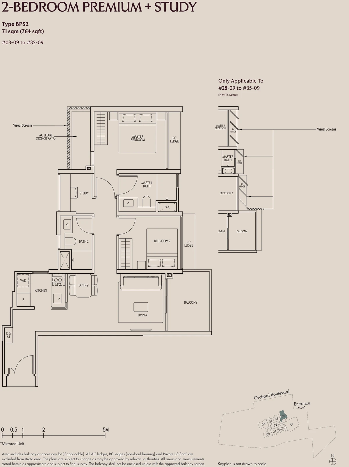 UPPERHOUSE 2-Bedroom Premium + Study Type BPS2 764 sq ft floor plan