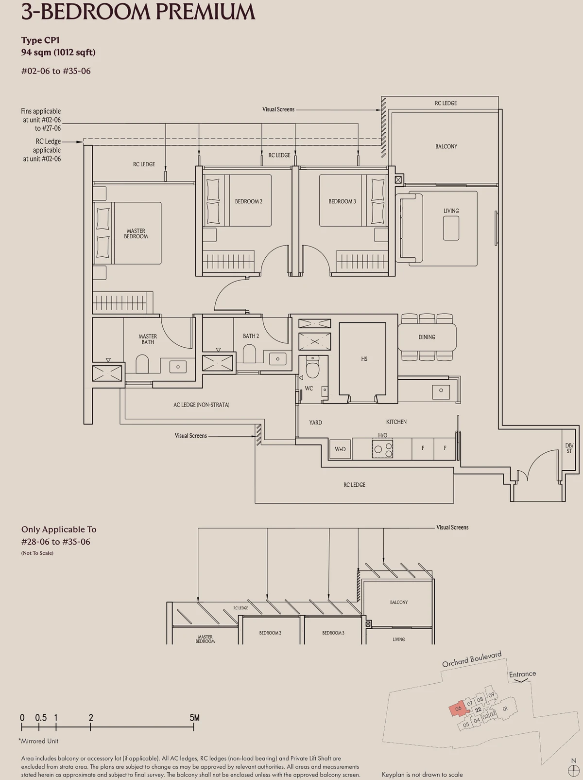 UPPERHOUSE 3-Bedroom Premium Type CP1 1,012 sq ft floor plan