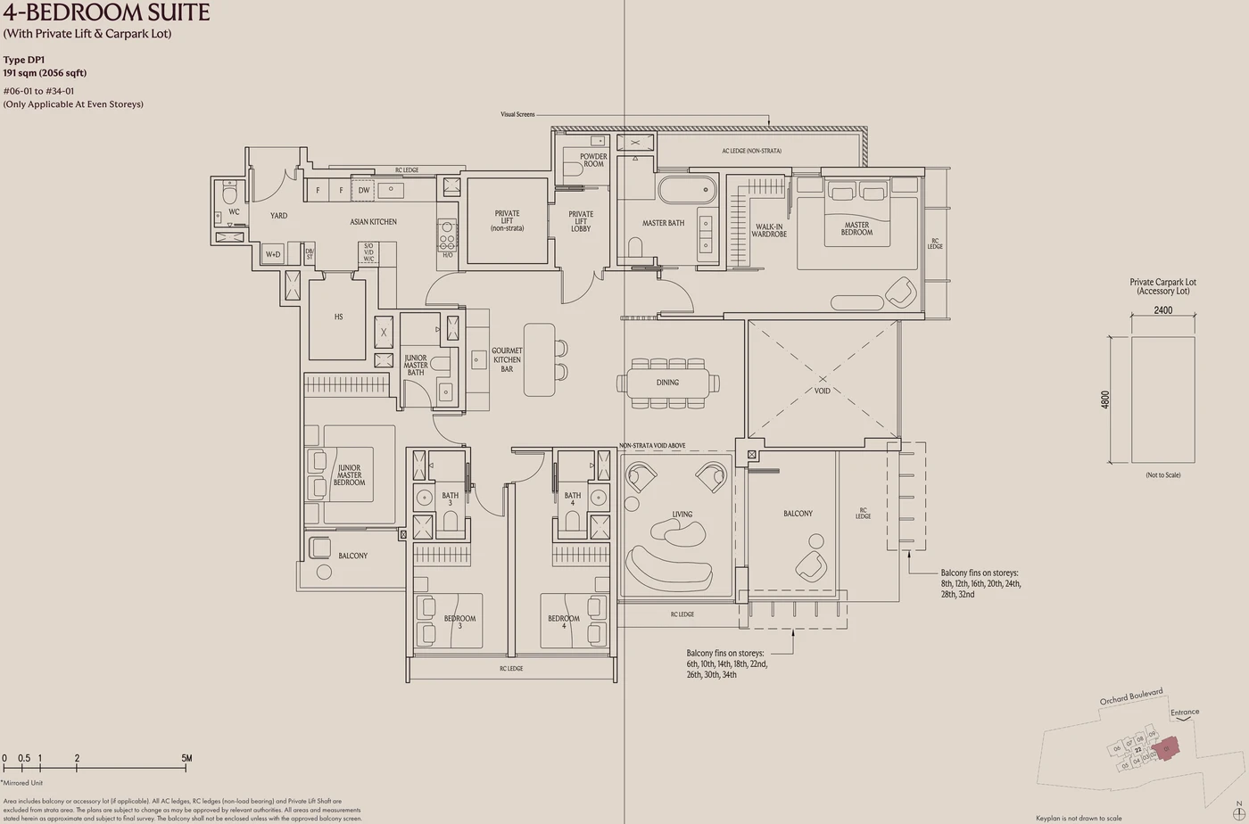 UPPERHOUSE 4-Bedroom Suite Type DP1 2,056 sq ft floor plan with private lift