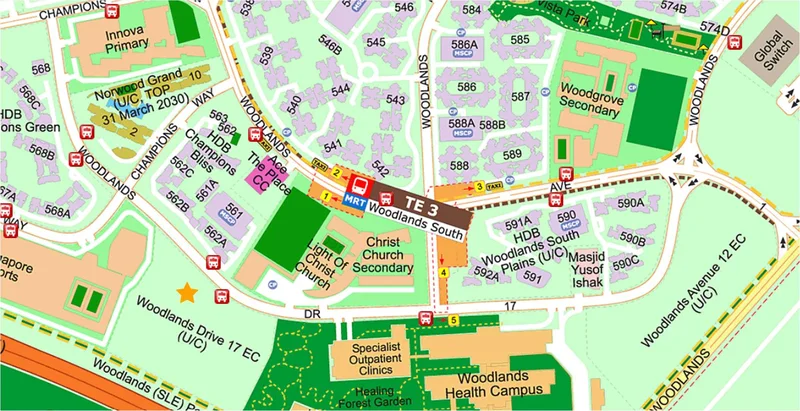 Woodlands South MRT covered walkway connectivity map to Wynwood Grand