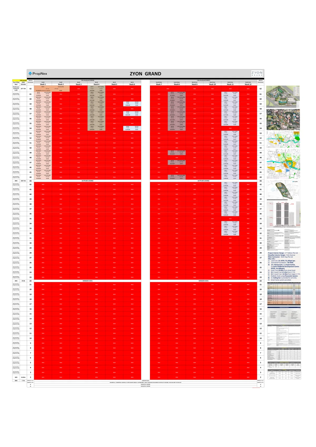 Official Zyon Grand elevation chart audit showing sold out stacks and 69 balance units