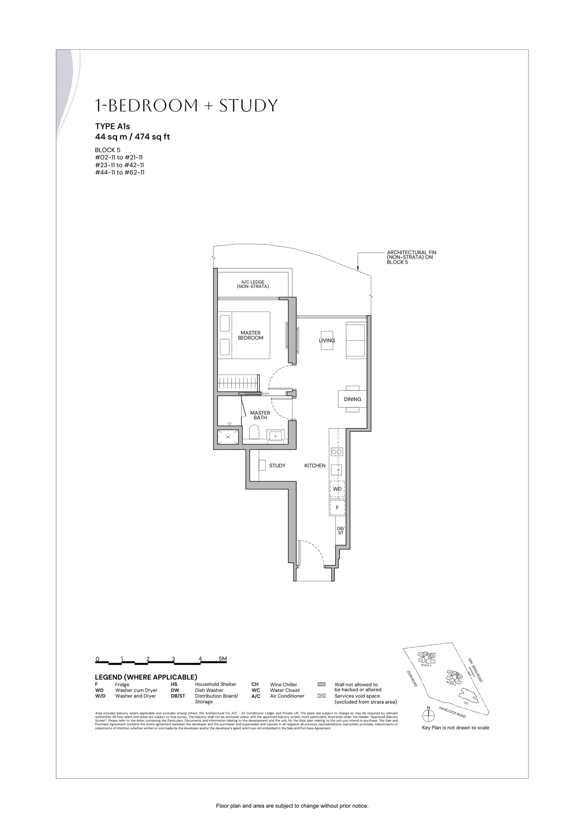 Zyon Grand Type A1s 1-Bedroom plus Study floor plan 474 sqft